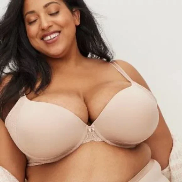 PUSH-UP PLUNGE BRA - MICROFIBER & LACE BEIGE - Picture 2 of 4